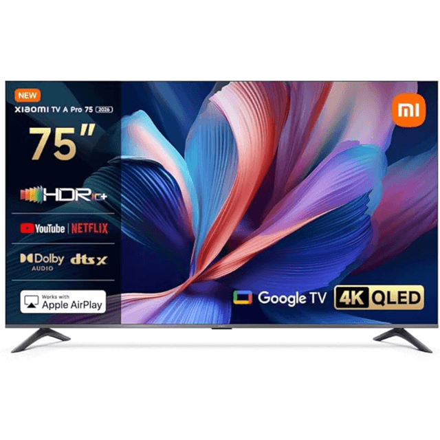 Xiaomi TV A Pro 75-Inch 2026, 4K QLED Google TV, Dolby Audio, DTS X, 120Hz Game Boost, Premium Metal Finish, 360 Bluetooth Remote