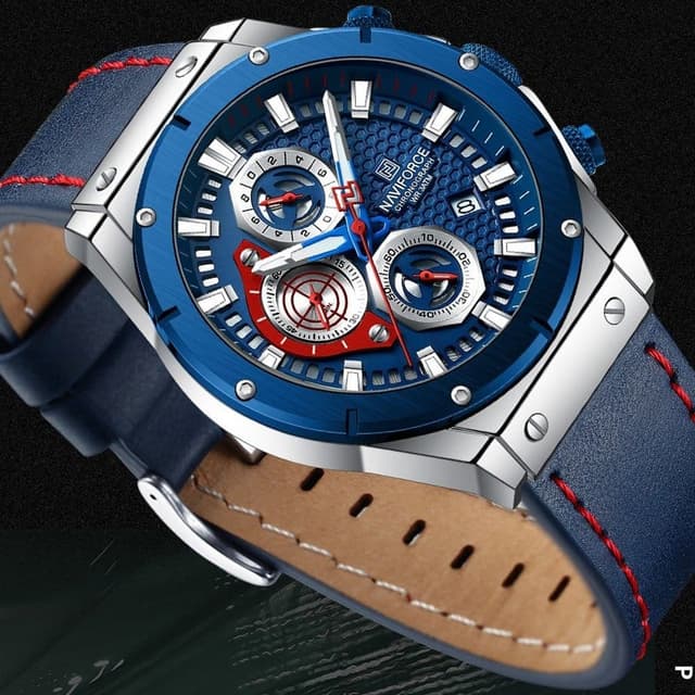 Naviforce Mens Leather Watch Blue