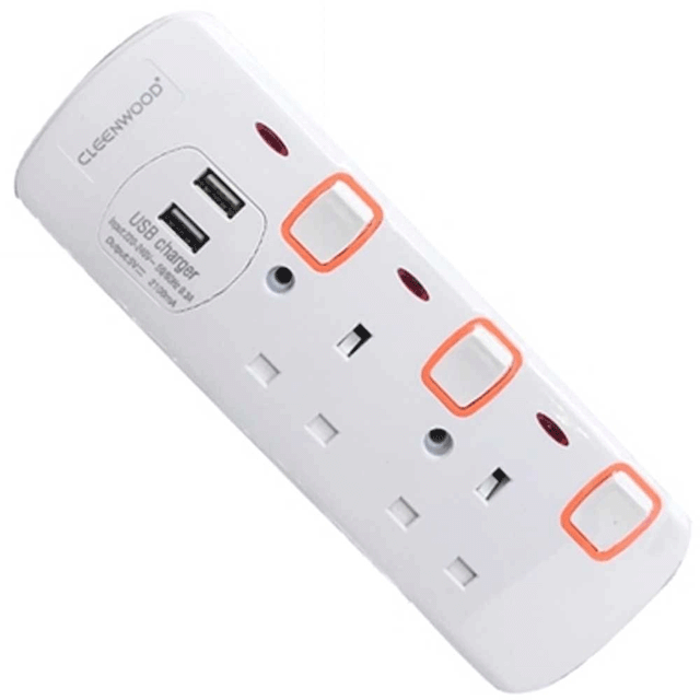 Cleenwood SB-104U Home Hero 2 Way Extension Cable With 2 USB Ports