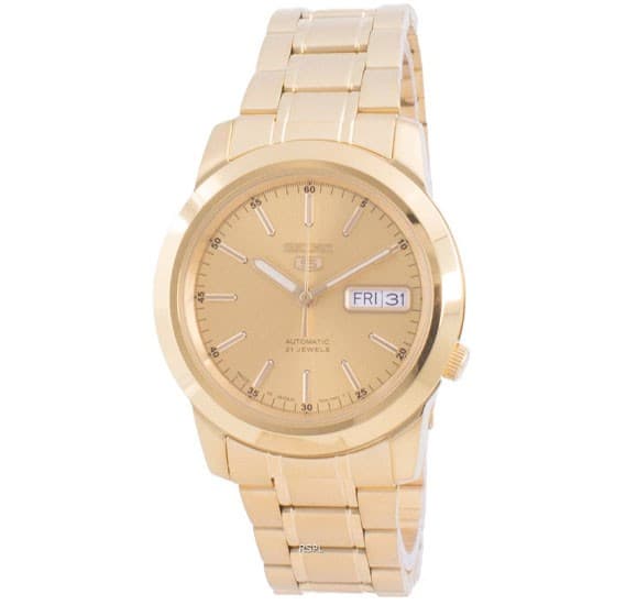 Seiko SNKE56J Mens Automatic Analog Gold Dial Gold Stainless Band