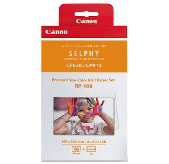 Canon RP108I Color Ink and Photo Paper Set for Canon Selphy CP820/CP910/CP1000/CP1200/CP1300, 100 x 148mm, 108 Sheets, White