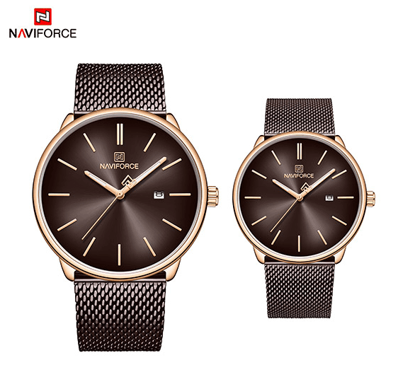 Naviforce NF3008M Chain Stylish Couple Watch -Brown