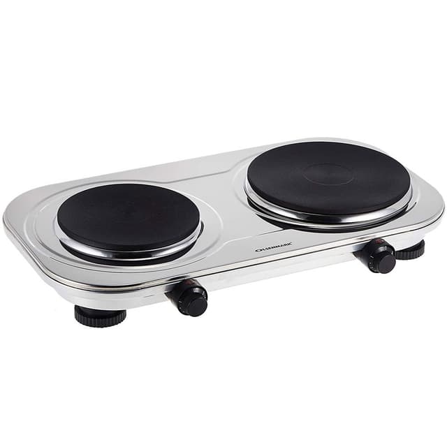 Olsenmark Electric Double Burner Hot Plate 2500W Stainless Steel Countertop Cooker Silver Black OMHP2396