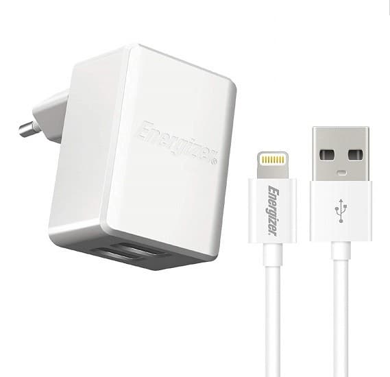 Energizer Ultimate EU 3.4 A Dual Port Mains Charger with 1 m Apple Lightning Cable 