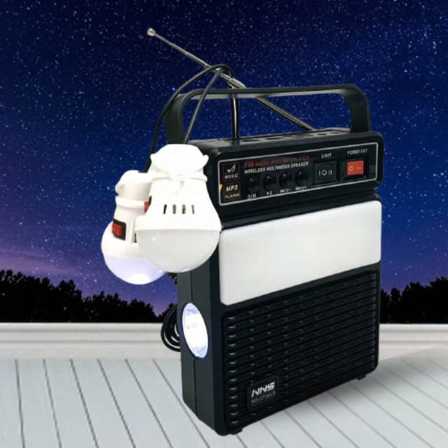 NS 2730LS FM AM SW Rechargeable Radio Bluetooth Speaker With USB SD TF Mp3 Player With Solar With Light for camping, Black