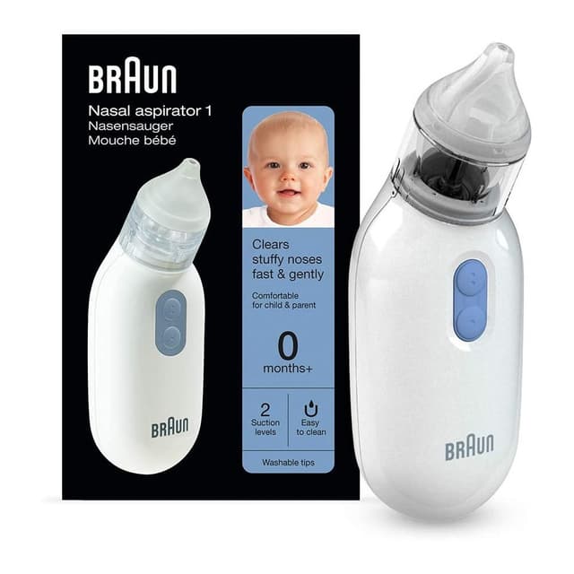 Braun Nasal Aspirator | Quickly and Gently Clear Stuffed Infant Noses, Toddler and Baby Nasal Aspirator with Two Adjustable Nasal Tips  BNA 100EU