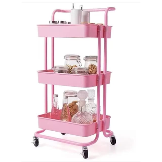 Multifunction Storage Service Cart with Handle and Lockable Wheels for Kitchen Bathroom Office Laundry Room