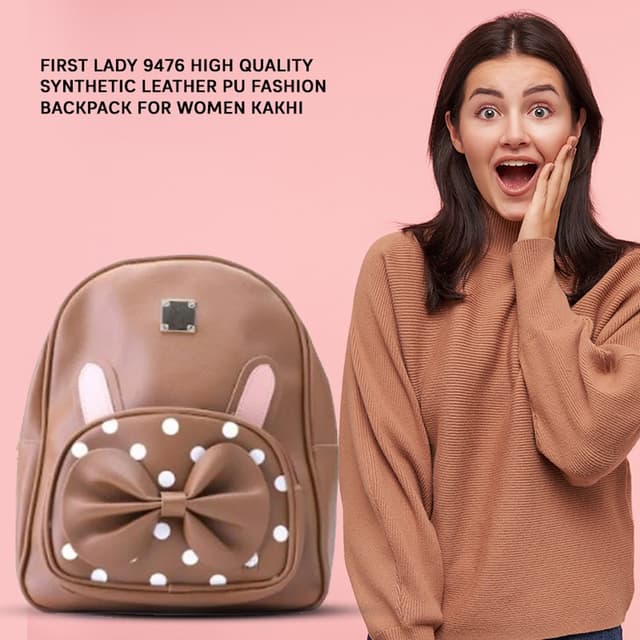 First Lady 9476 High Quality Synthetic Leather PU Fashion Backpack For Women Kakhi