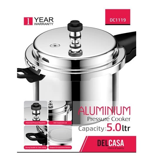 Delcasa DC1119 Aluminium Pressure Cooker 5Ltr 1X12