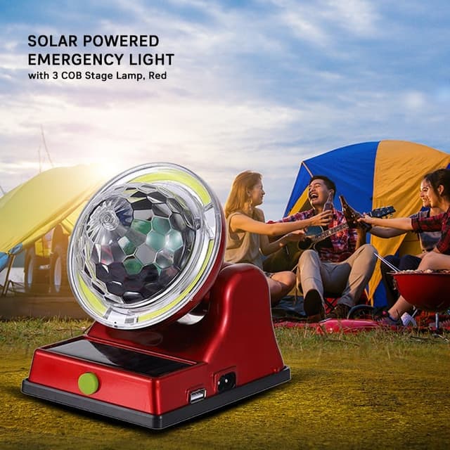 Solar Powered Emergency Light with 3 COB Stage Lamp, Red