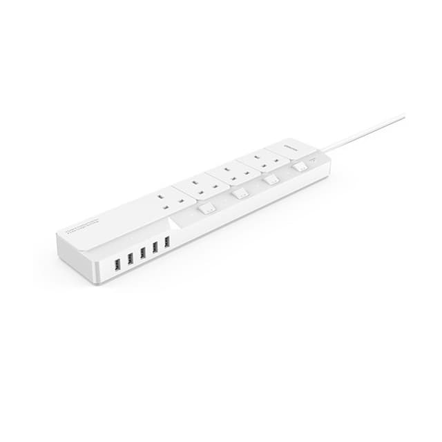 Orico 4A5U 4 AC Outlet Surge Protector Power Extension Strip With 5 Charger Ports  White