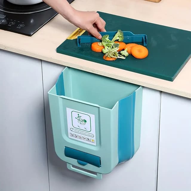 1pc Foldable Trash Can, Kitchen Wall-mounted Trash Can, Household Cabinet Door Hanging Large Storage Paper Basket