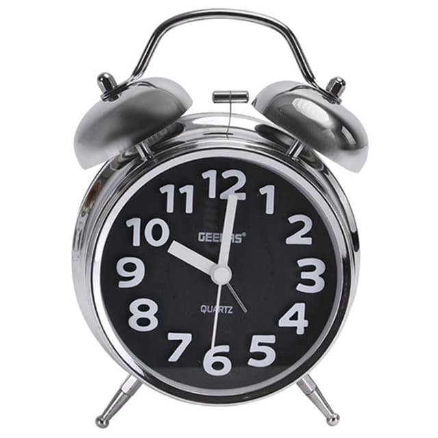 Geepas GWC26020 Twin Bell Alarm Clock Chrome Silver