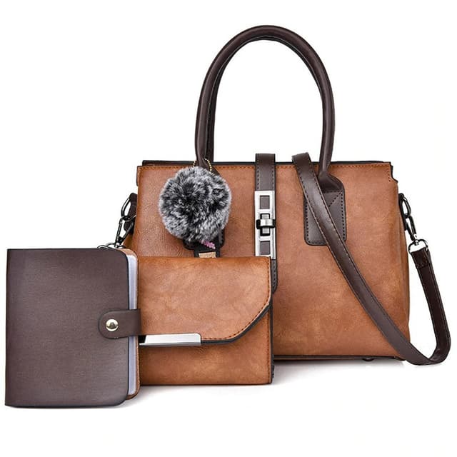 Generic Women 3 in 1 Wide Space Stylish Bags Sets, Tan Color