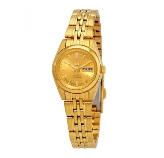 Seiko SYMA38J Mens Mechanical Watch Analog Gold Dial Gold Stainless Band