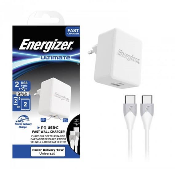 Energizer Ultimate PD USB-C Fast Wall Charger Adapter with USB C Cable - 18W