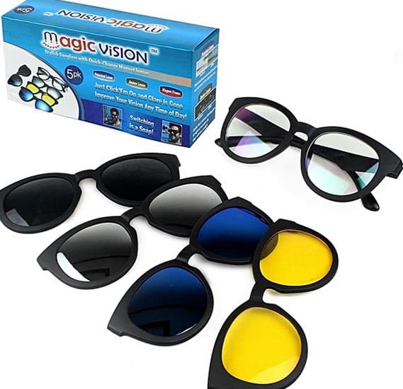 Magic Vision Stylish Sunglass With Quick-change Magnet Lenses 5 Different Colors