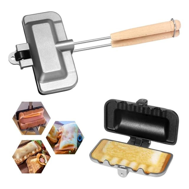 Hot Sandwich Maker, Hot Dog Toaster, Double-Sided Sandwich Baking Pan, Double Sided Frying Pan, Grilled Cheese Maker Nonstick Sandwich Maker Flip Grill Pan for Breakfast Pancakes, Omelets, Toast