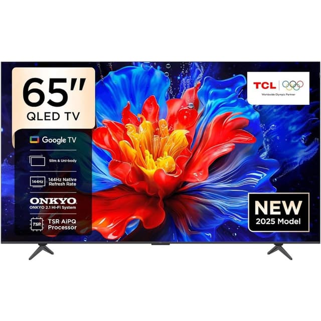 TCL 65P8K 65-inch 4K 144Hz Gaming QLED Onkyo 2.1 Dolby Atmos Google TV with Dolby Vision & HDR 10+ BBC iPlayer