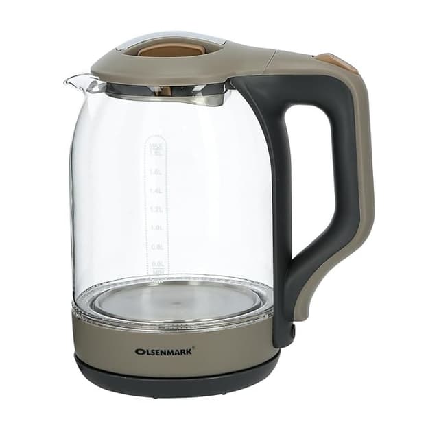 Olsenmark Electric Glass muti Kettle 360 Degrees Rotation Water Level Indicator and Automatic Cut-Off Perfect for Boiling Water Milk Tea 1 8 L 1500 W Brown-Grey-Clear - OMK2394