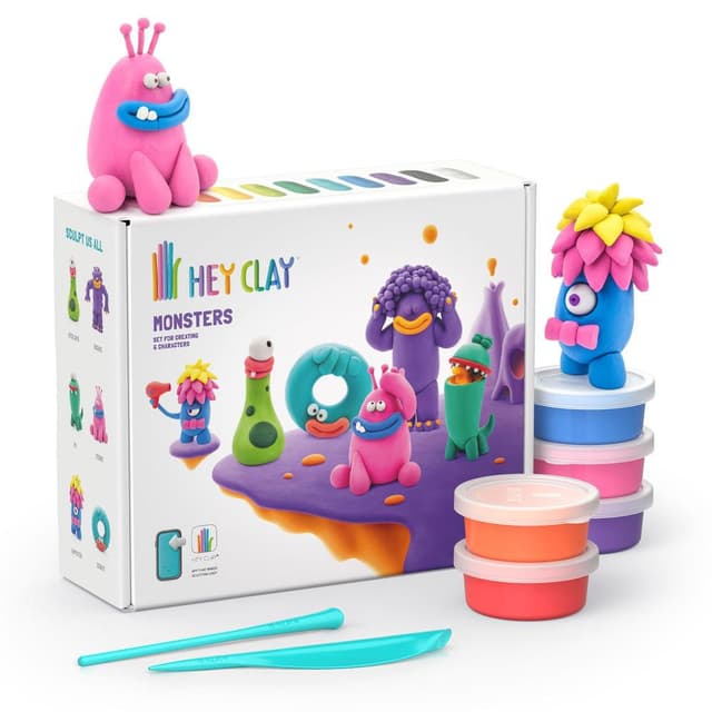 HEY CLAY -DIY Monsters- Hipster, Cyclops, Donut Plastic Creative Modelling Air-Dry Clay For Kids 6 Cans - HC60036