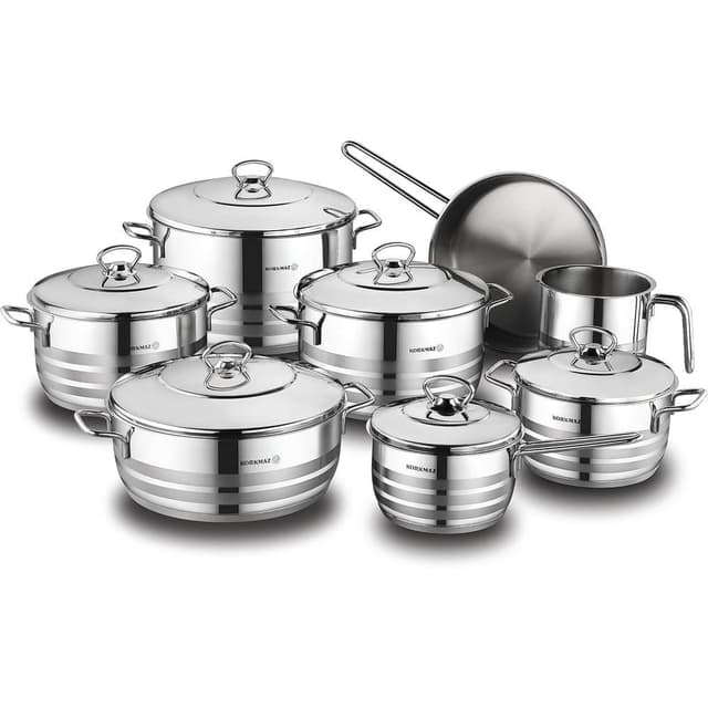 Korkmaz Astra Grande 14-Piece Stainless Steel Cookware Set - Induction Compatible, Elegant & Durable Cookware for Modern Kitchens - KA1091