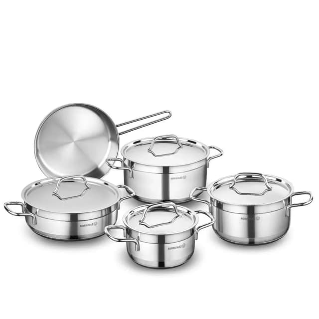 Korkmaz Alfa 9-Piece Stainless Steel Cookware Set - Induction Base with Glass Lids for Efficient Cooking - KA1660