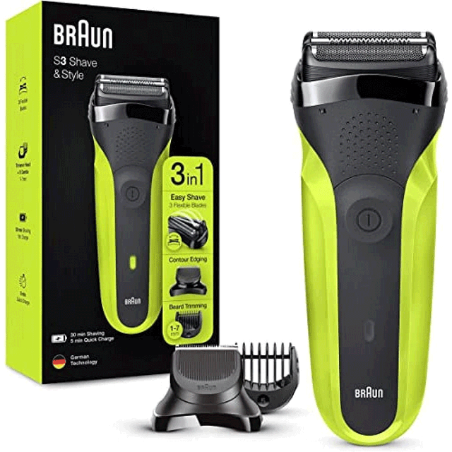 Braun Shaver 300BT Green Series Rotation Electric Shaver Trimmer, Black
