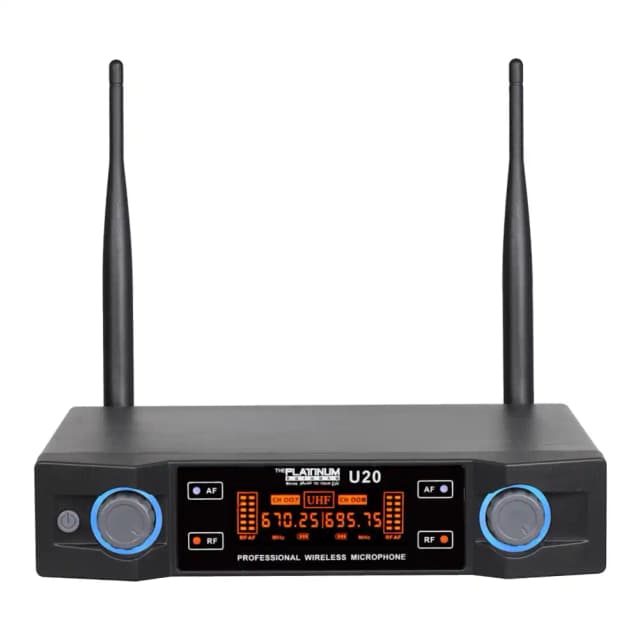 Platinum Professional Wireless Microphone System, Dual Channel Uhf Wireless Mic With Receiver FM Radio Support For Home Use Black U20