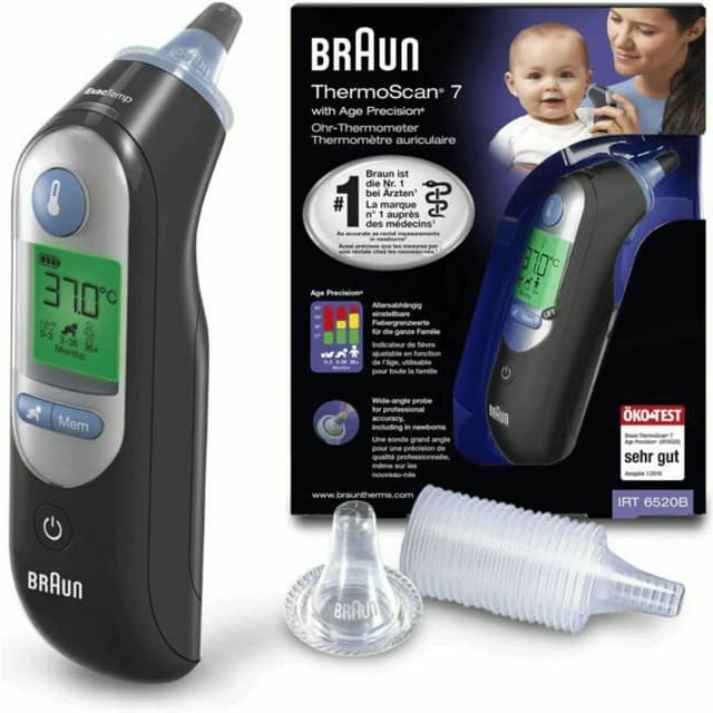 Braun Thermometer Black | ThermoScan 7 Ear Thermometer with Age Precision - Black Edition plus IRT 6520B