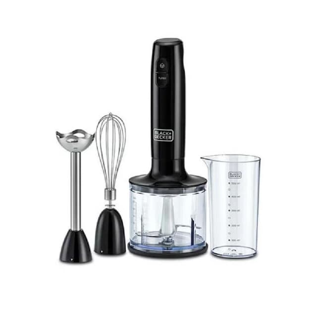 Black & Decker Hand Blender 3-in-1 600W with 600ml Chopper & 500ml Beaker, Black, Clear - HB600-B5