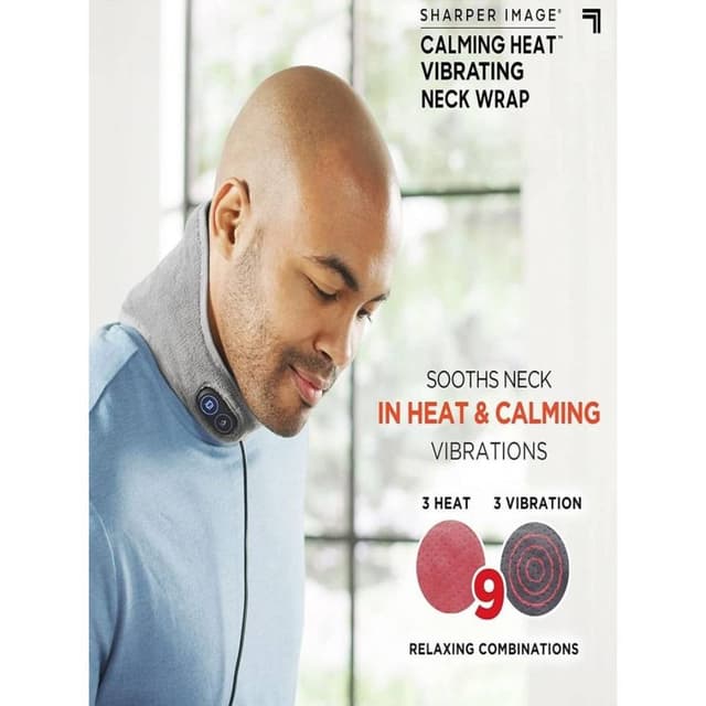 Heat Neck Wrap by Sharper Image Personal Electric Neck Heating Pad with Vibrations, 3 Heat & 3 Vibration Settings- 9 Relaxing Combinations