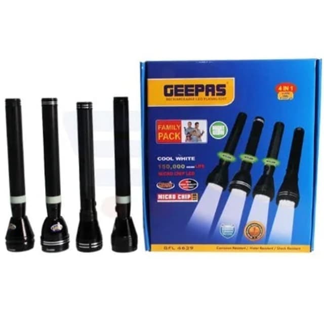 Geepas GFL4639 4 in 1 Rechargeable LED Flash Light