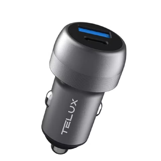 Telux PowerGo PD48 48W Car Charger with Dual Ports, Intelligent Power Distribution, LED Indicator, and 12V/24V Vehicle Support (Grey) - TX.POWERGO-CCPG48.GY