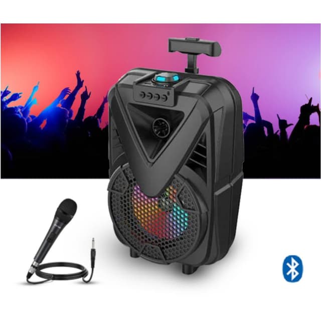 RMN Portable Outdoor Speaker with Color Lamp & LED Trolley – 8-Inch Wireless Trolley Speaker with Microphone for Party & Events