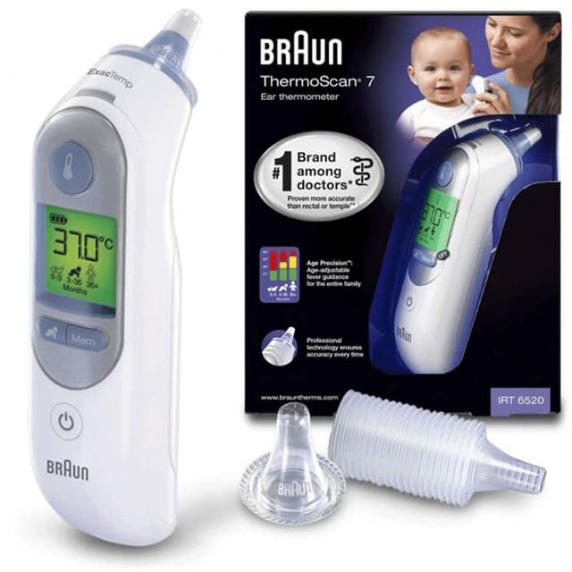 Braun Thermometer White | ThermoScan 7 Ear Thermometer with Age Precision - Black Edition plus IRT 6520