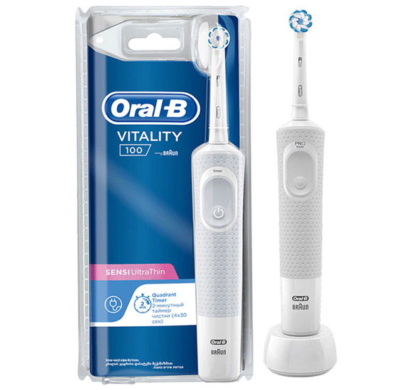Oral-B D100.413.1 (CSP) Vitality 100 Ultrathin Rechargeable Clamshell Toothbrush, White