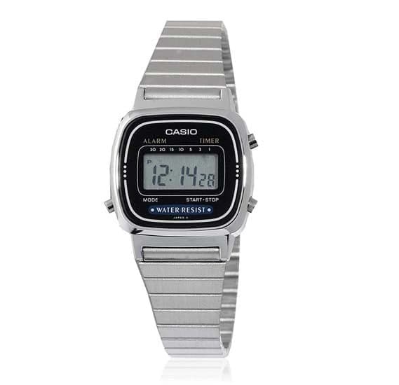 Casio Vintage Youth Digital Grey Dial Silver Stainless Steel Band Watch - LA-670WA-1DF