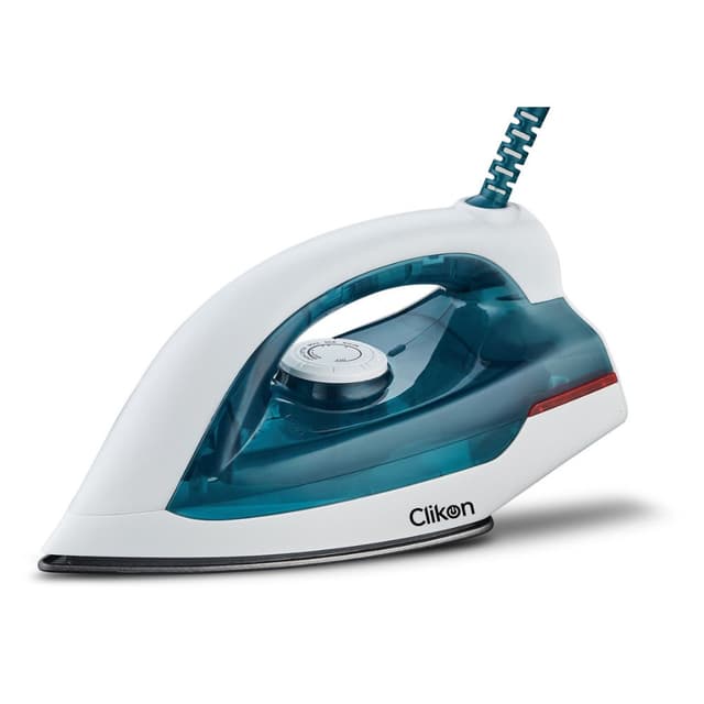 Clikon Dry Iron CK4133 1300 W Teflon Coated Soleplate Power Indicator Light Variable Thermostat Auto Cut‑Off Swivel Cord White Blue