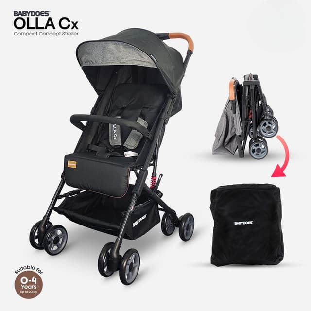 BABYDOES OLLA CX - Baby Stroller, 5-Point Harness, One-Hand Fold, Shock Absorbing Wheels, 0-4 Years Up to 20 kg - Black - CH-SY 334A SN