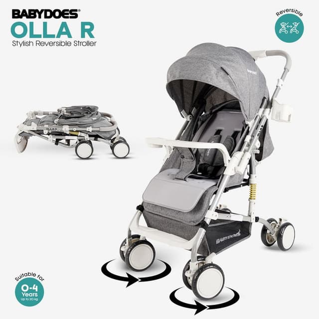 BABYDOES OLLA R - Baby Stroller with 5-point safety harness, Easy One-Hand Fold, Reversible Handle, 0-4 Years Up to 20 kg - Light Grey - CH-SY 3229B SN