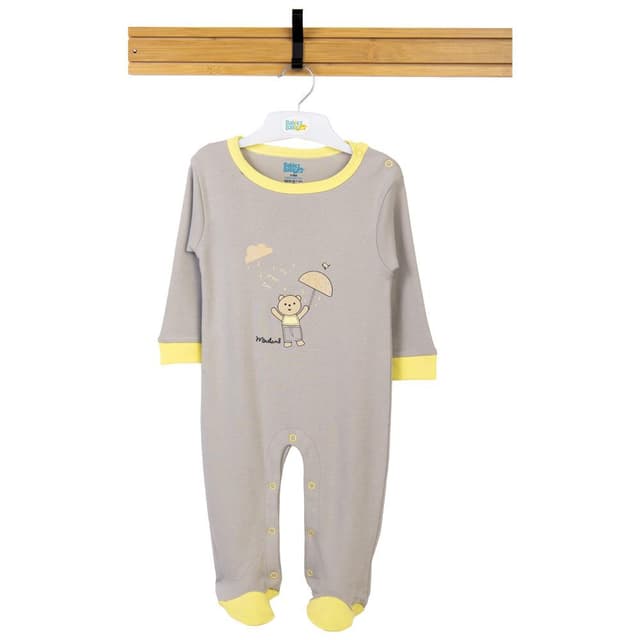 Babies Basic 100 Percent cotton Printed Long Sleeves Jumpsuit - Romper - Sleepsuit for babies, 6-9 Months , Grey - V114-JUM-L GR-6-9