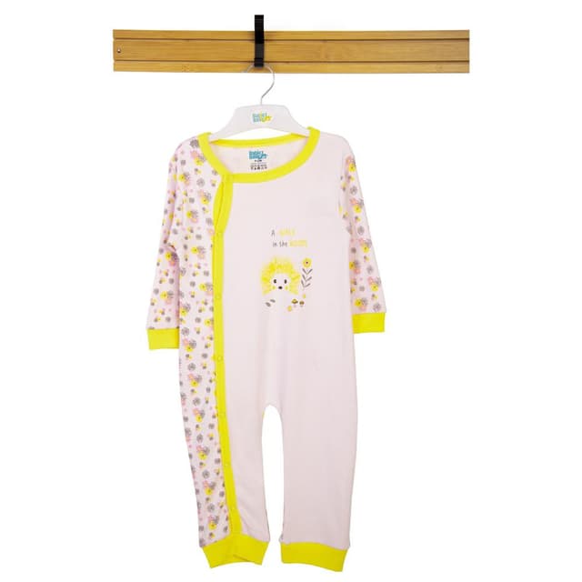 Babies Basic 100 Percent cotton Printed Long Sleeves Jumpsuit - Romper - Sleepsuit for babies, 9-12 Months , Pink - V110-JUM-L PI-9-12