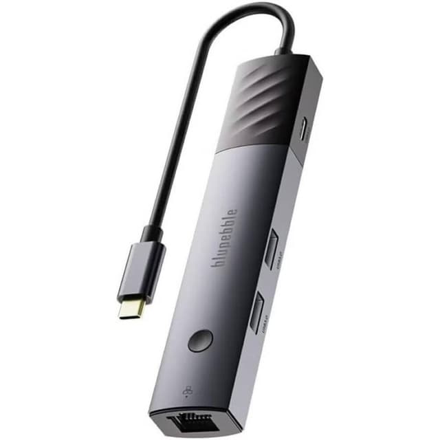 Blupebble C6 Multimedia Toggle Hub 6 In 1 4K HDMI USB-C 2x USB-A Toggle Button Gray BP-C6TOGGLEHUB6IN1-GY