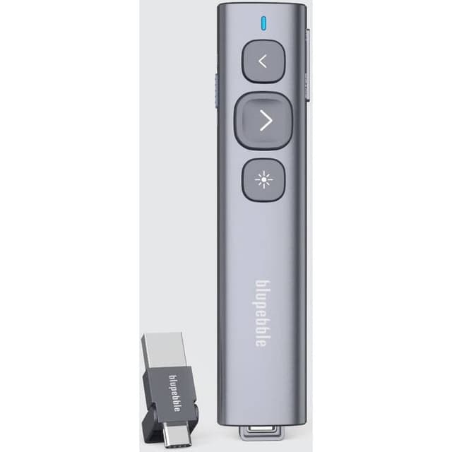 Blupebble Wand Remote Presenter With USB-A And USB-C Receiver Grey - BP-WANDV1-GY
