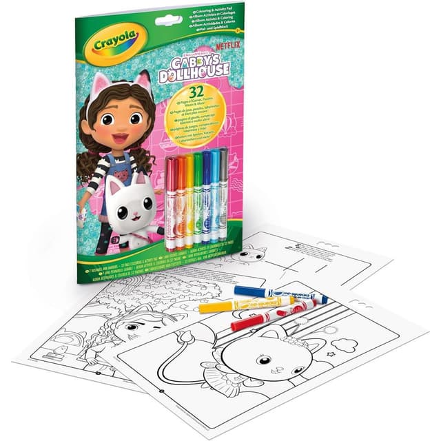 Crayola – Gabby’s Dollhouse Album Activity and Colouring Set, 32 Colouring Pages and 7 Washable Mini Felt Tip Pens, Ideal Gift for Ages 3+ – CY04-7024G