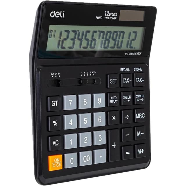 Deli Desktop Calculator, 12 Digit Display, Black Color, Compact and Reliable for Office and School Use - EM01020