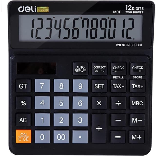Deli LCD Display Screen Calculator - Sleek Black Design for Office and School - EM01120