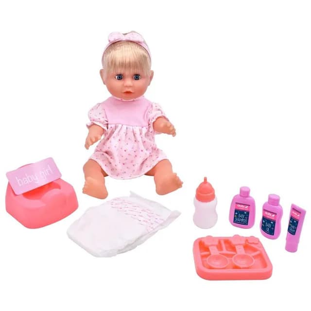 Dolls World Olivia Deluxe Drink & Wet Baby Doll – 38cm with Sleeping Eyes & Real Hair (78402)