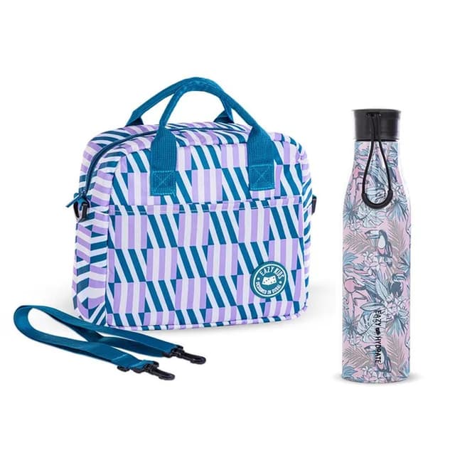 Eazy Kids Steel Water Bottle With Lunch Bag, 760ml Floral - CMEZ-LB01WBSS760-GRFWMU